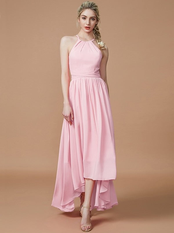 A-Line/Princess Halter Asymmetrical Sleeveless Chiffon Bridesmaid Dresses DFP0005582