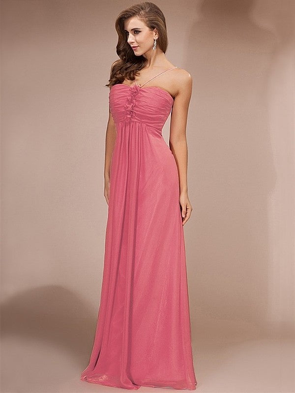 Sheath/Column Ruffles Long Sleeveless Chiffon Bridesmaid Dresses DFP0005717