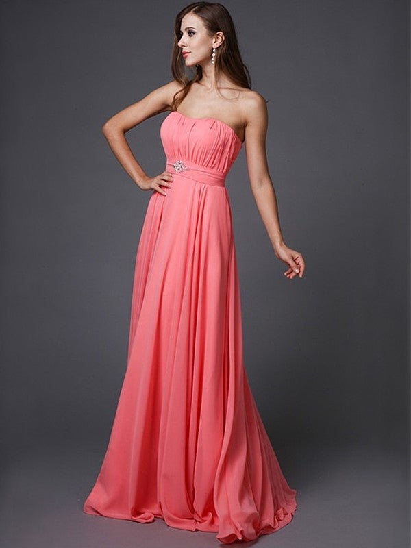 A-Line/Princess Strapless Beading Sleeveless Long Bridesmaid Dresses DFP0005079