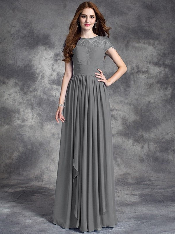 A-line/Princess Bateau Lace Sleeveless Long Chiffon Bridesmaid Dresses DFP0005036