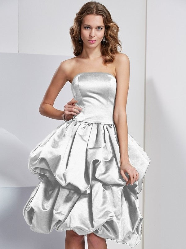 A-Line/Princess Strapless Sleeveless Short Satin Bridesmaid Dresses DFP0005227