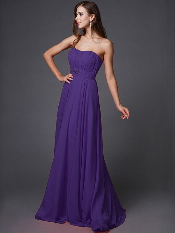 A-Line/Princess Strapless Beading Sleeveless Long Bridesmaid Dresses DFP0005079