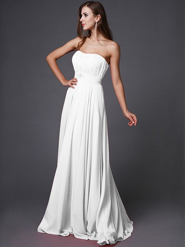 A-Line/Princess Strapless Beading Sleeveless Long Bridesmaid Dresses DFP0005079