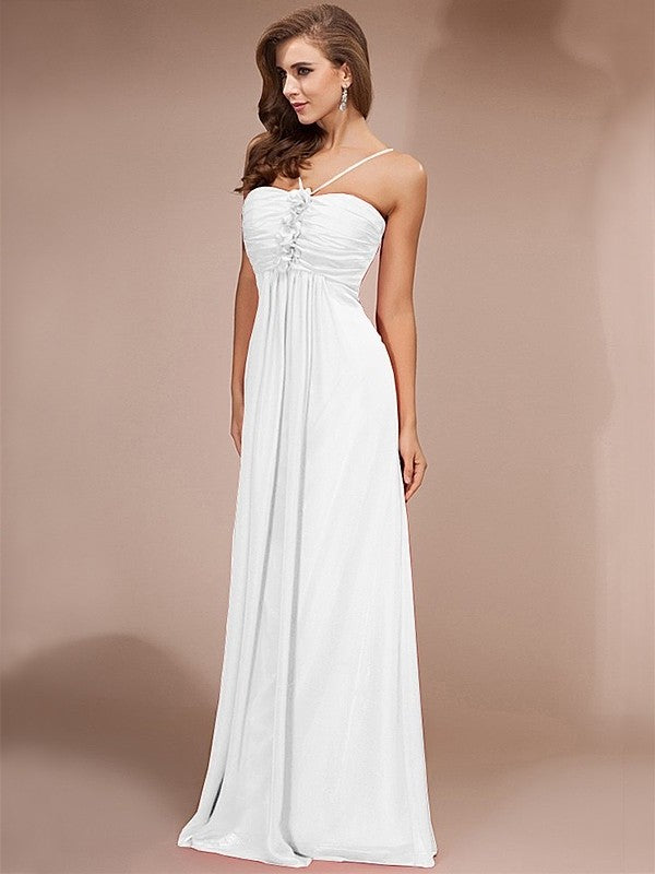 Sheath/Column Ruffles Long Sleeveless Chiffon Bridesmaid Dresses DFP0005717