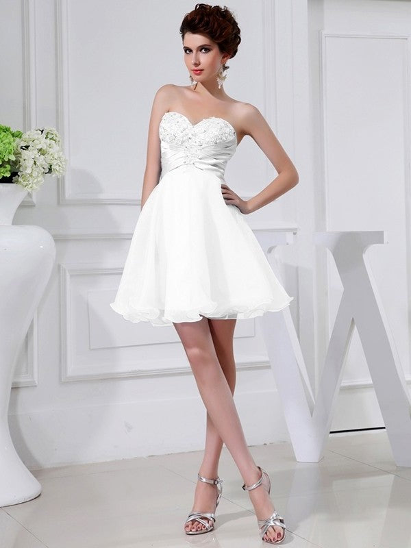 A-Line/Princess Beading Sweetheart Sleeveless Applique Elastic Woven Satin Organza Bridesmaid Dresses DFP0005651
