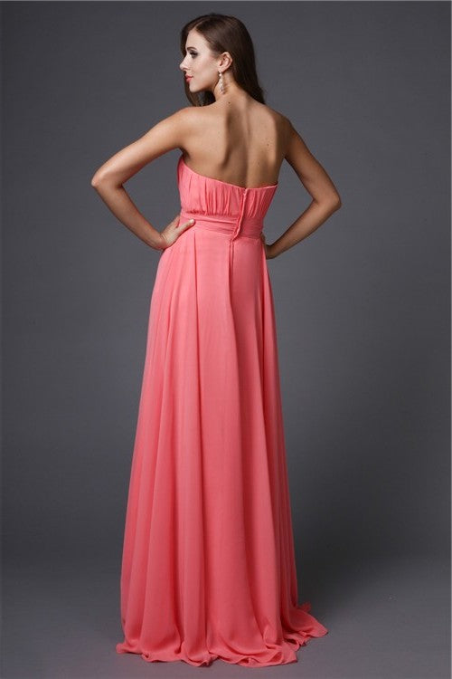 A-Line/Princess Strapless Beading Sleeveless Long Bridesmaid Dresses DFP0005079