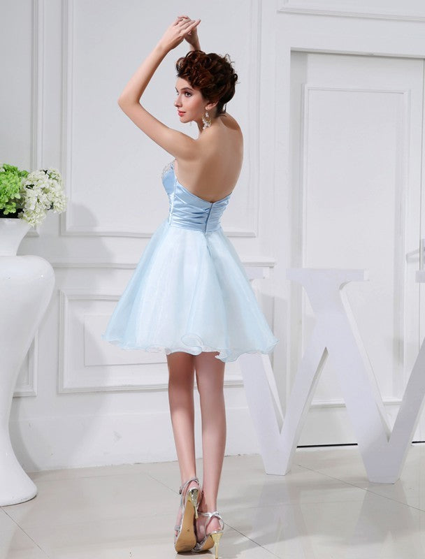 A-Line/Princess Beading Sweetheart Sleeveless Applique Elastic Woven Satin Organza Bridesmaid Dresses DFP0005651