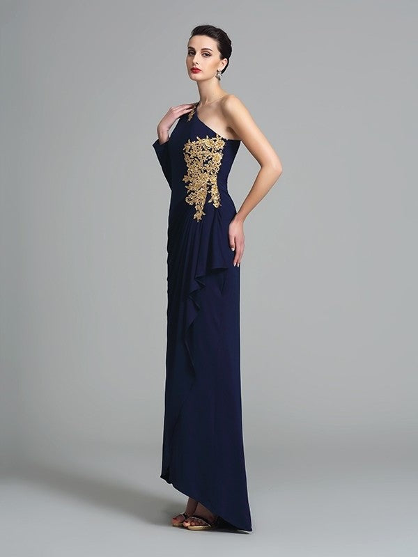 Sheath/Column One-Shoulder Embroidery Long Sleeves Long Spandex Dresses DFP0004047