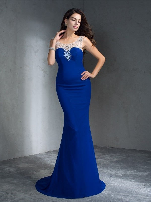 Trumpet/Mermaid Scoop Beading Sleeveless Long Chiffon Dresses DFP0002959