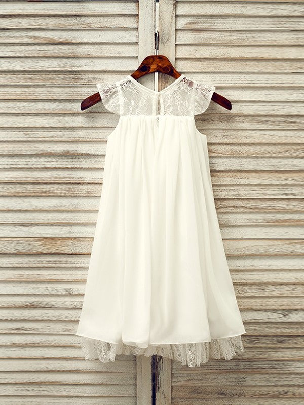A-Line/Princess Chiffon Lace Scoop Sleeveless Tea-Length Flower Girl Dresses DFP0007518