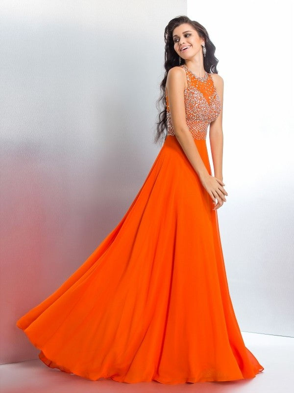 Trumpet/Mermaid Scoop Beading Sleeveless Long Chiffon Dresses DFP0002607