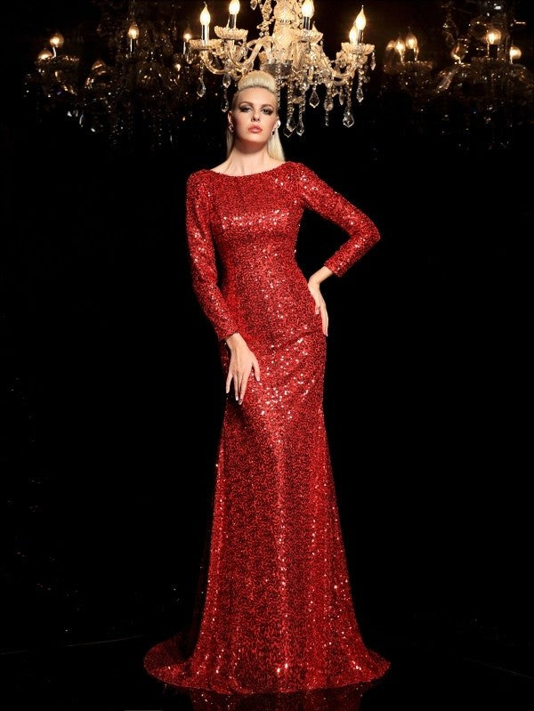 Sheath/Column Scoop Sequin Long Sleeves Long Sequins Dresses DFP0002092