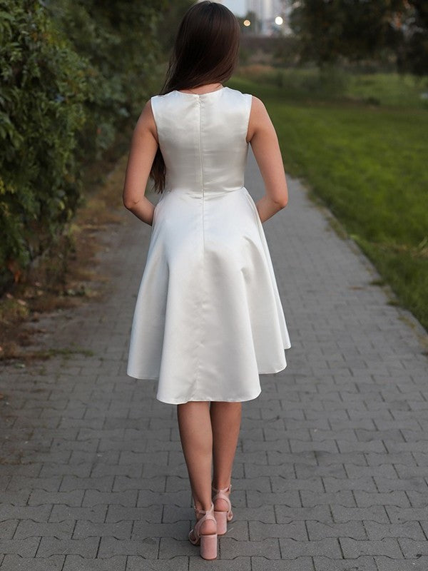 A-Line/Princess Satin Ruffles Jewel Sleeveless Short/Mini Homecoming Dresses DFP0004641