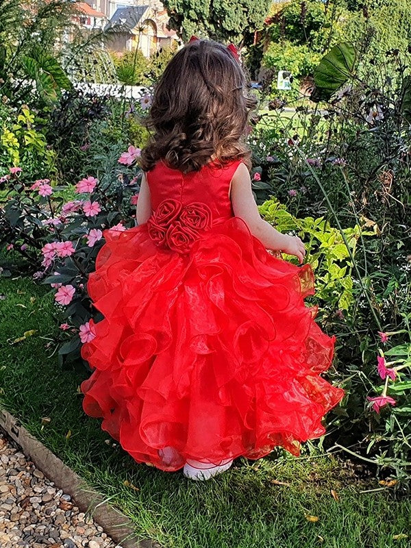 Ball Gown Organza Layers Scoop Sleeveless Ankle-Length Flower Girl Dresses DFP0007478