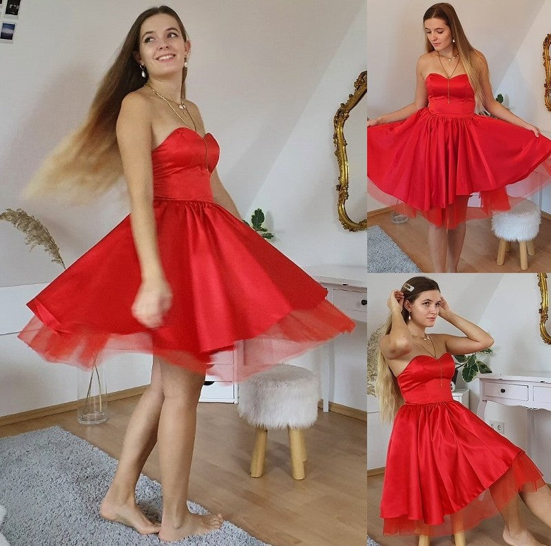 A-Line/Princess Satin Sleeveless Ruffles Sweetheart Short/Mini Homecoming Dresses DFP0004650
