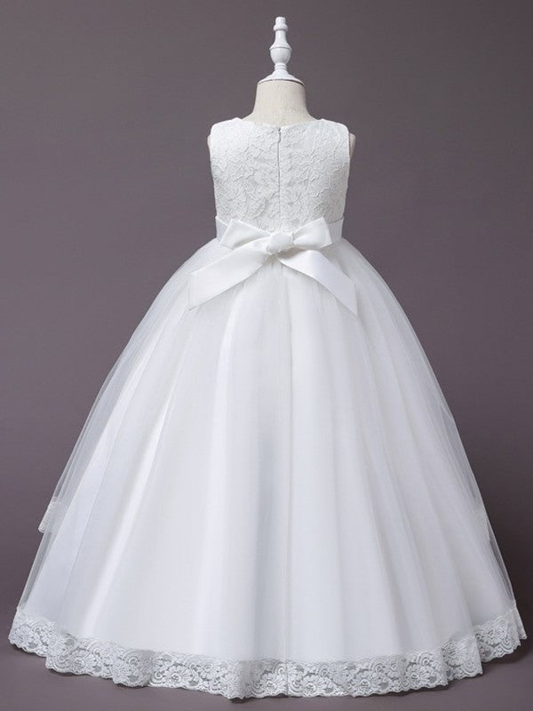 Ball Gown Tulle Applique Scoop Sleeveless Floor-Length Flower Girl Dresses DFP0007516