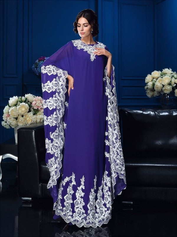A-Line/Princess Scoop Applique Long Sleeves Long Chiffon Mother of the Bride Dresses DFP0007106