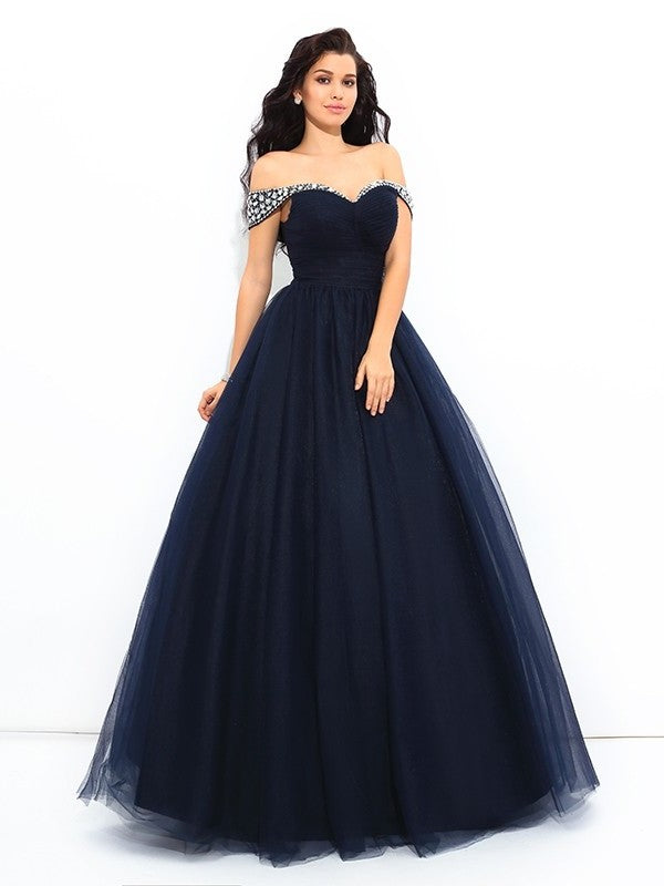 Ball Gown Off-the-Shoulder Beading Sleeveless Long Net Quinceanera Dresses DFP0002141