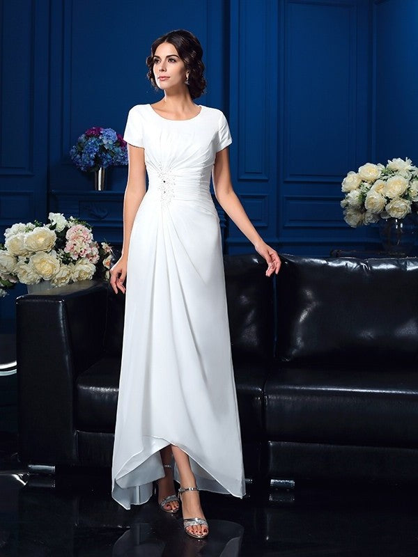 A-Line/Princess Scoop Short Sleeves High Low Chiffon Mother of the Bride Dresses DFP0007119