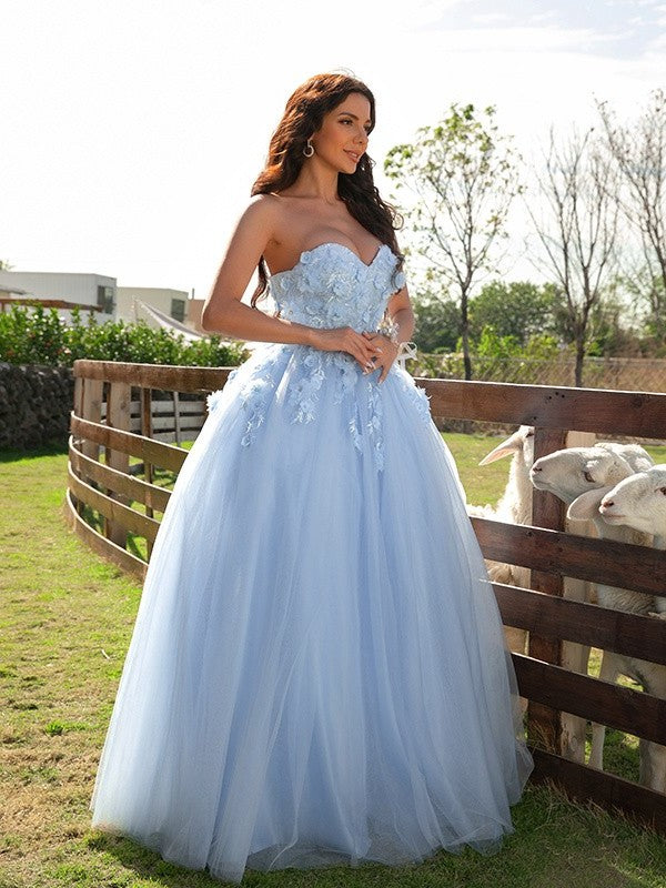 Ball Gown Tulle Applique Sweetheart Sleeveless Floor-Length Dresses DFP0001539