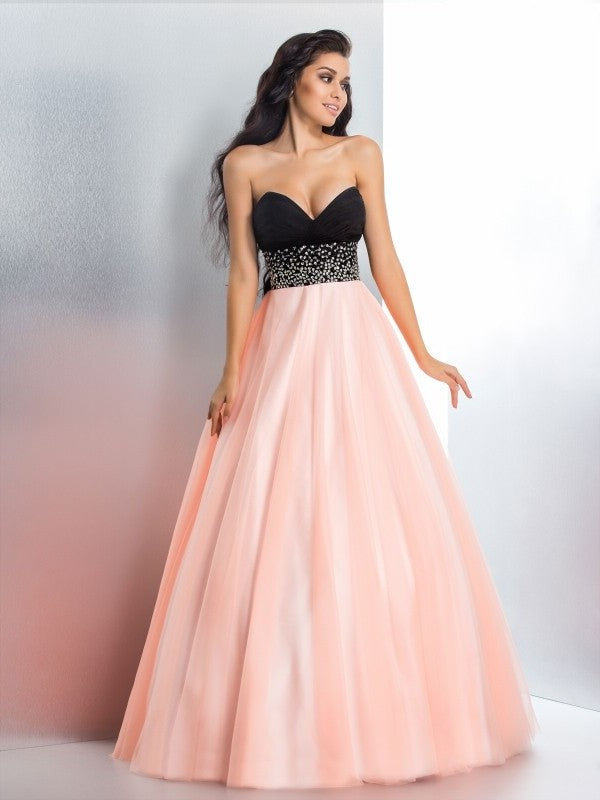 Ball Gown Sweetheart Beading Sleeveless Long Satin Quinceanera Dresses DFP0002798