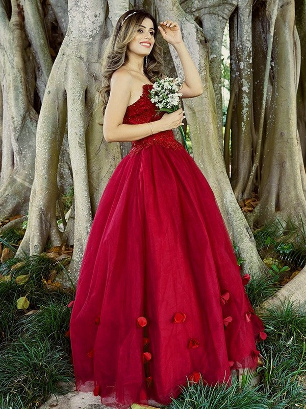 Ball Gown Tulle Applique Sweetheart Sleeveless Floor-Length Dresses DFP0001602