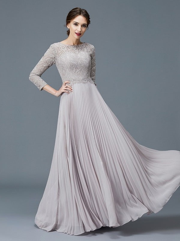 A-Line/Princess Scoop 3/4 Sleeves Lace Chiffon Floor-Length Mother of the Bride Dresses DFP0007177