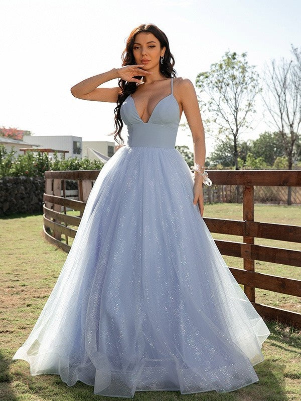 A-Line/Princess Ruffles V-neck Sleeveless Floor-Length Dresses DFP0001573