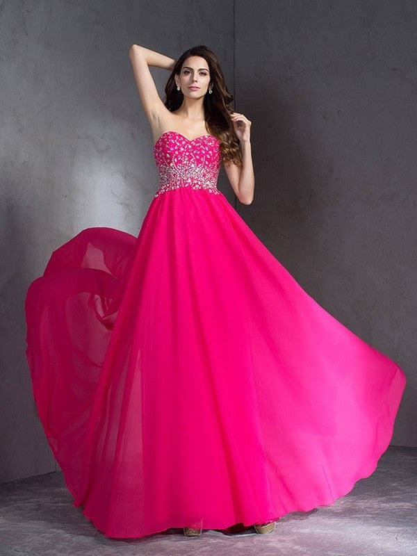 A-Line/Princess Sweetheart Beading Sleeveless Long Chiffon Dresses DFP0002770