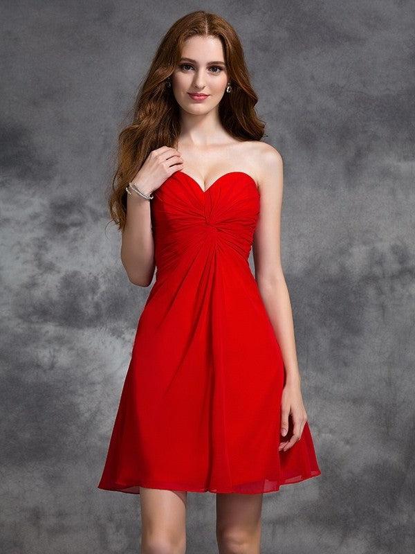 A-line/Princess Sweetheart Ruched Sleeveless Short Chiffon Cocktail Dresses DFP0008694