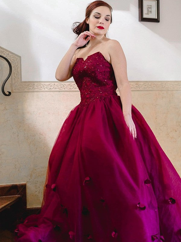 Ball Gown Applique Sweetheart Tulle Sleeveless Floor-Length Dresses DFP0004492