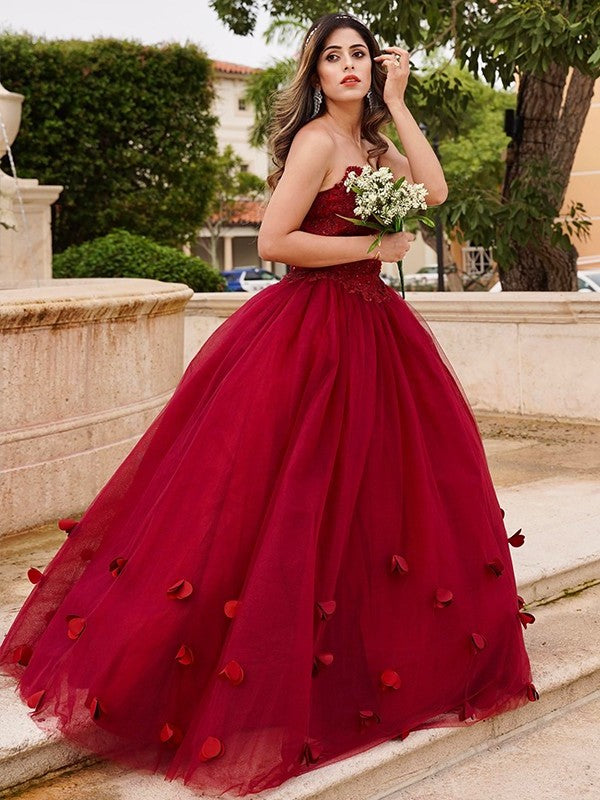 Ball Gown Tulle Applique Sweetheart Sleeveless Floor-Length Dresses DFP0001602