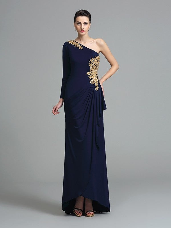 Sheath/Column One-Shoulder Embroidery Long Sleeves Long Spandex Dresses DFP0004047