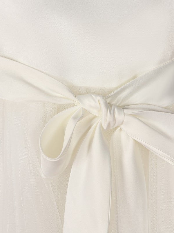 A-Line/Princess Tulle Sash/Ribbon/Belt Scoop Sleeveless Tea-Length Flower Girl Dresses DFP0007531