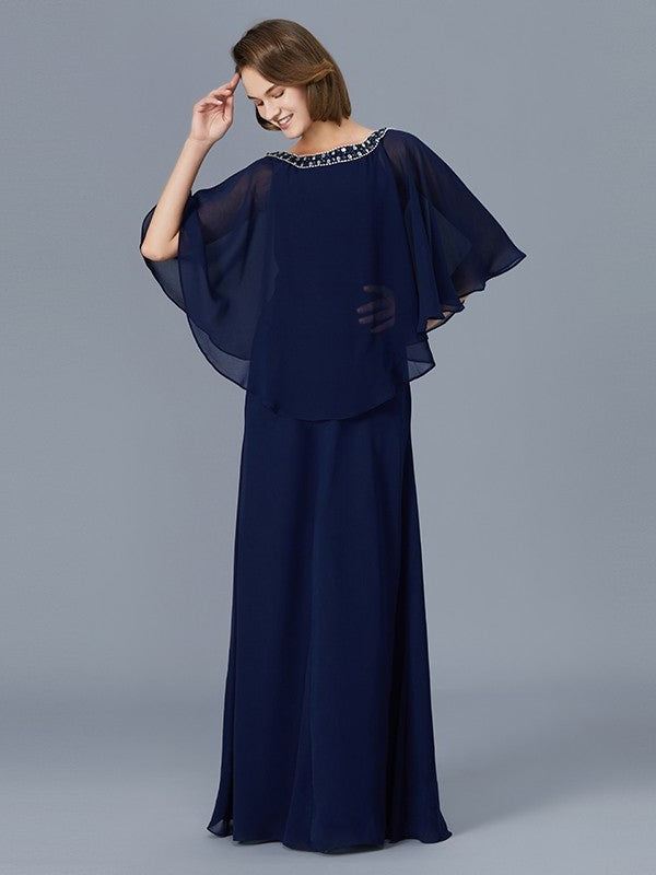 Sheath/Column Scoop Beading Long Sleeves Chiffon Floor-Length Mother of the Bride Dresses DFP0007372