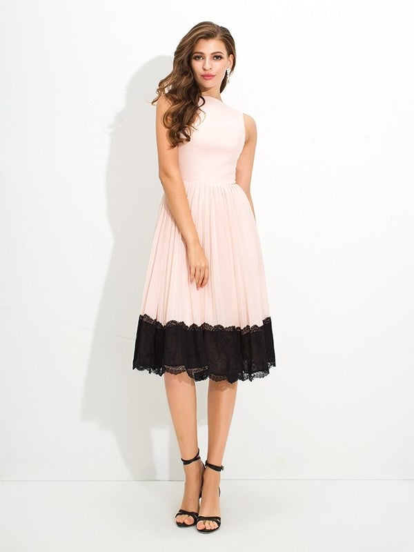 A-Line/Princess High Neck Lace Sleeveless Short Chiffon Cocktail Dresses DFP0008516