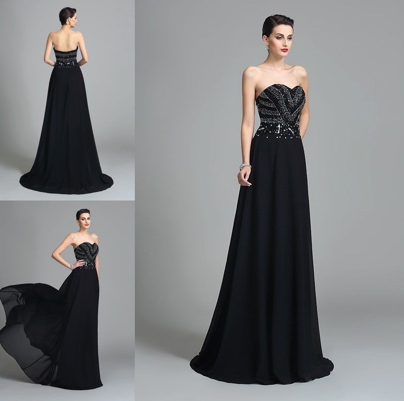 A-Line/Princess Sweetheart Beading Sleeveless Long Chiffon Dresses DFP0003931