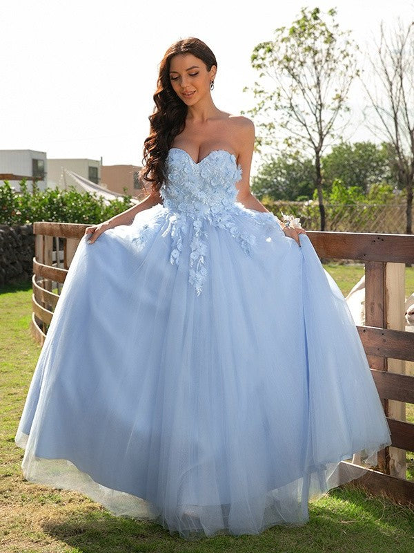 Ball Gown Tulle Applique Sweetheart Sleeveless Floor-Length Dresses DFP0001539