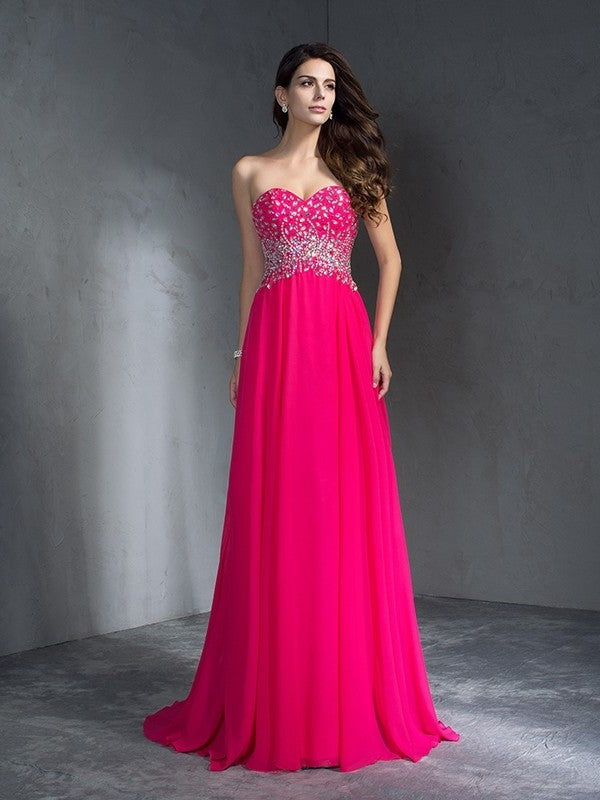 A-Line/Princess Sweetheart Beading Sleeveless Long Chiffon Dresses DFP0002770