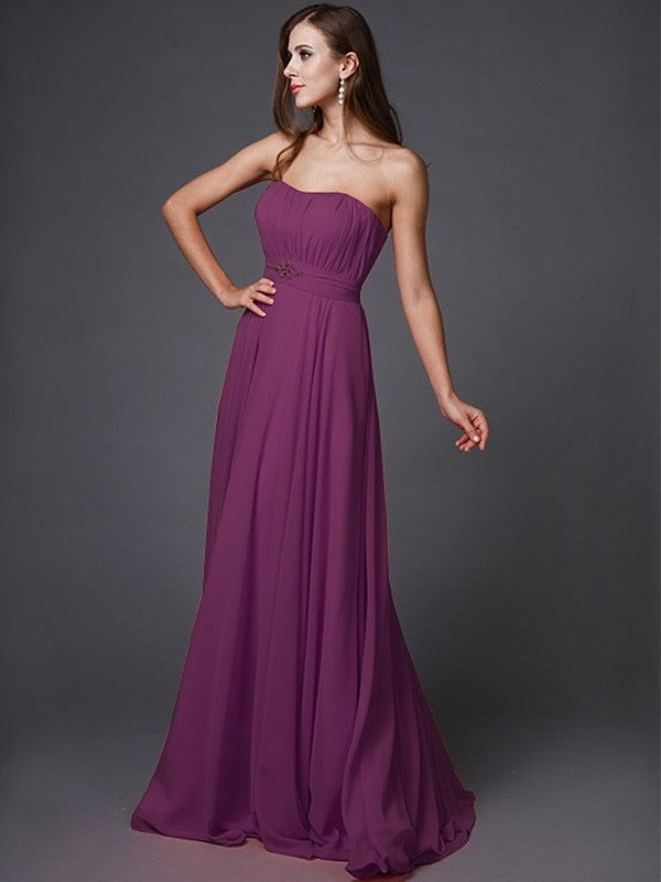 A-Line/Princess Strapless Beading Sleeveless Long Bridesmaid Dresses DFP0005079