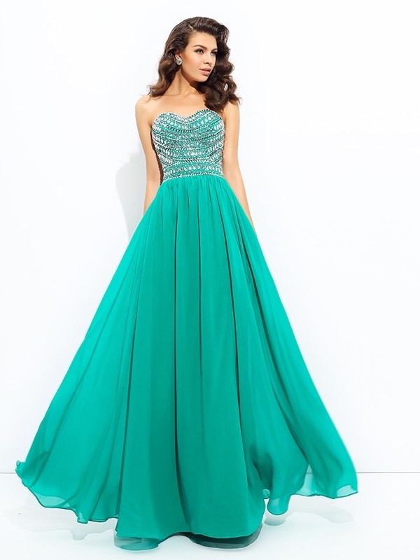 A-line/Princess Sweetheart Beading Sleeveless Long Chiffon Dresses DFP0003113