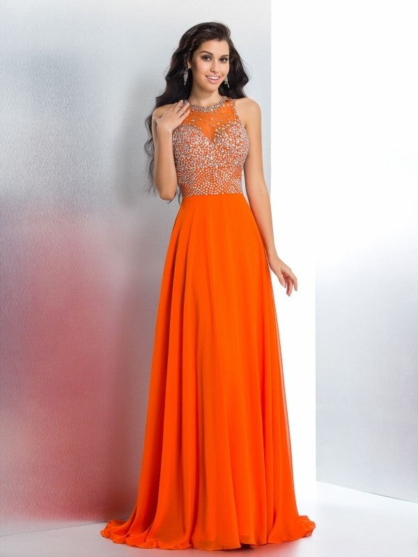 Trumpet/Mermaid Scoop Beading Sleeveless Long Chiffon Dresses DFP0002607