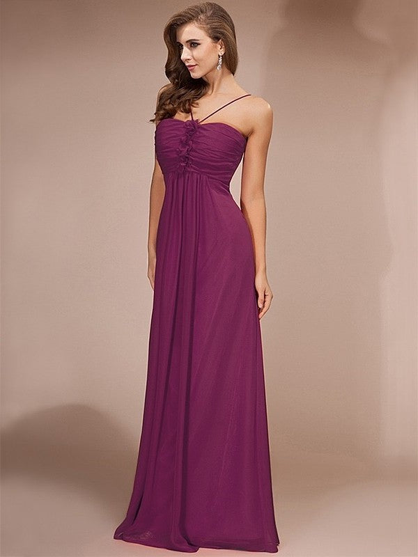 Sheath/Column Ruffles Long Sleeveless Chiffon Bridesmaid Dresses DFP0005717