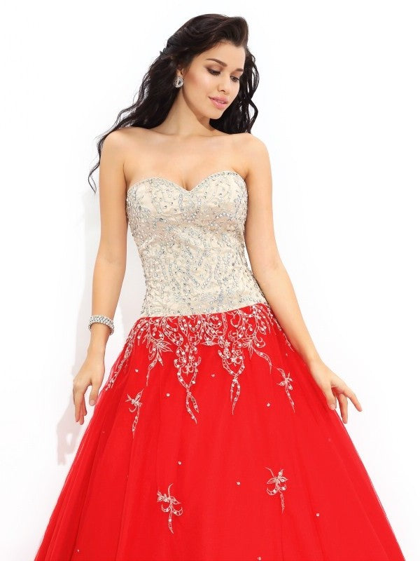 Ball Gown Sweetheart Beading Sleeveless Long Satin Quinceanera Dresses DFP0003205