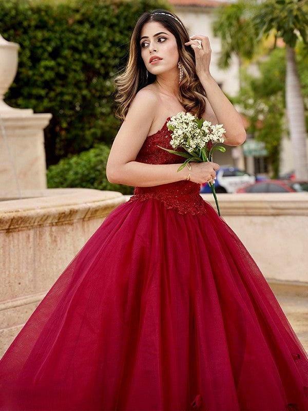 Ball Gown Tulle Applique Sweetheart Sleeveless Floor-Length Dresses DFP0001602