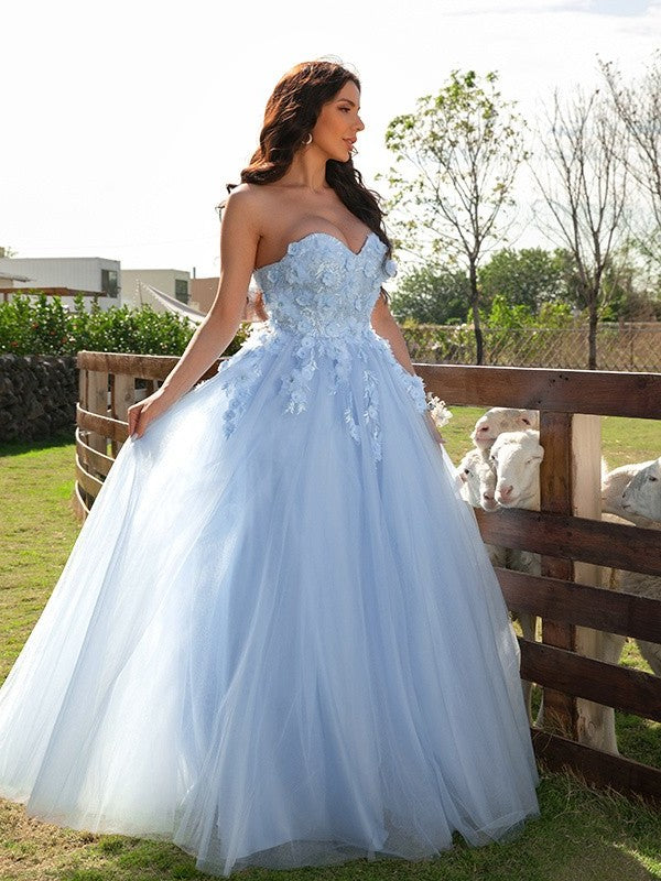 Ball Gown Tulle Applique Sweetheart Sleeveless Floor-Length Dresses DFP0001539