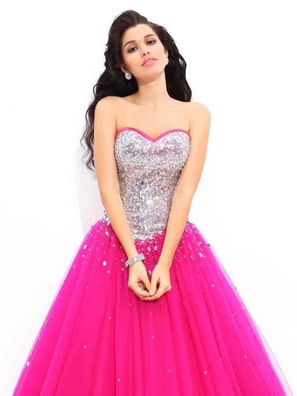 Ball Gown Beading Sweetheart Sleeveless Long Satin Quinceanera Dresses DFP0003042