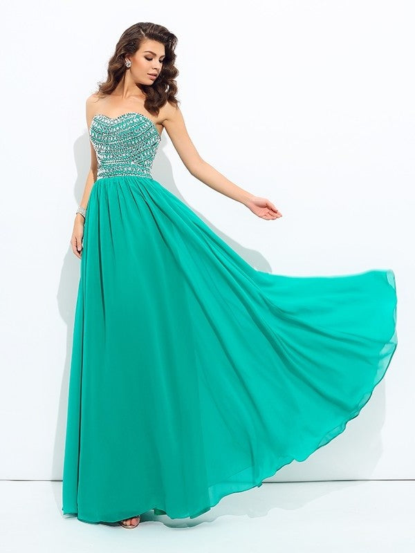 A-line/Princess Sweetheart Beading Sleeveless Long Chiffon Dresses DFP0003113