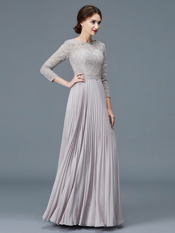 A-Line/Princess Scoop 3/4 Sleeves Lace Chiffon Floor-Length Mother of the Bride Dresses DFP0007177