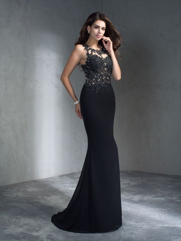 Trumpet/Mermaid Scoop Sleeveless Long Applique Chiffon Dresses DFP0002612